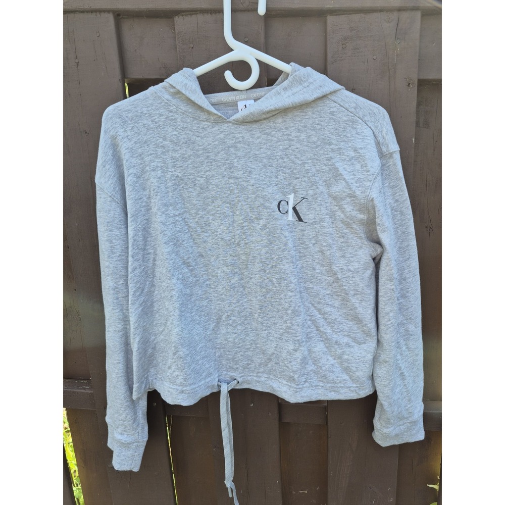 Calvin Klein Women's French Terry Cropped Long Sleeve Hoodie Grey Heather Size S